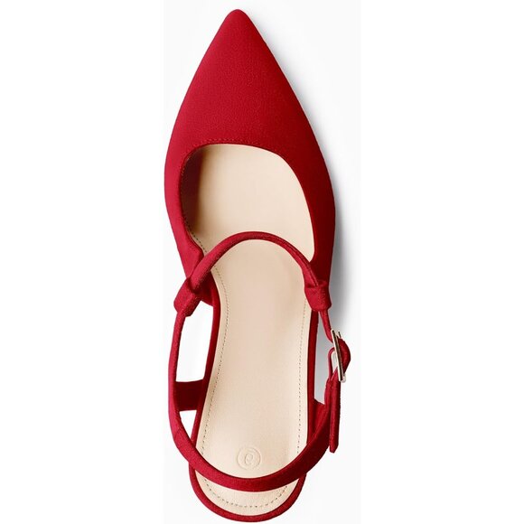 Coutgo Women's Red 1 Pointed Toe Ankle Strap Patent Leather Stiletto High Heels - Picture 3 of 5